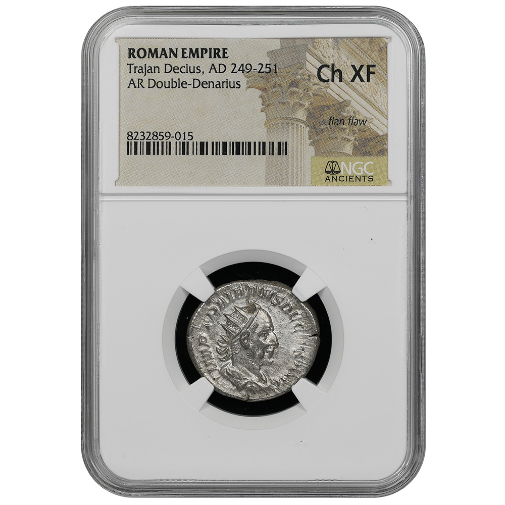 Roman Empire Trajan Decius AD 249-251 AR Double-Denarius NGC CH XF Flan Flaw