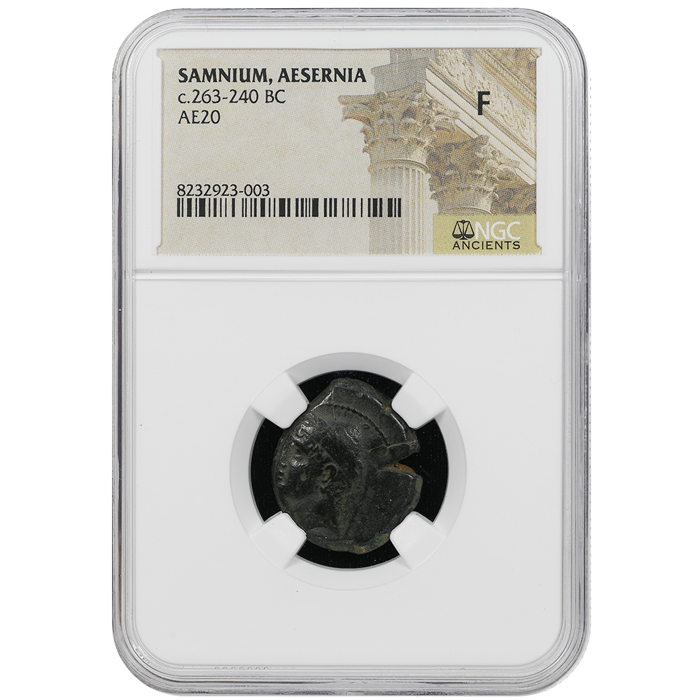 Aesernia, Samnium 263-240 BC. AE 20 Vulkan Head left/Jupiter in biga galloping right NGC F
