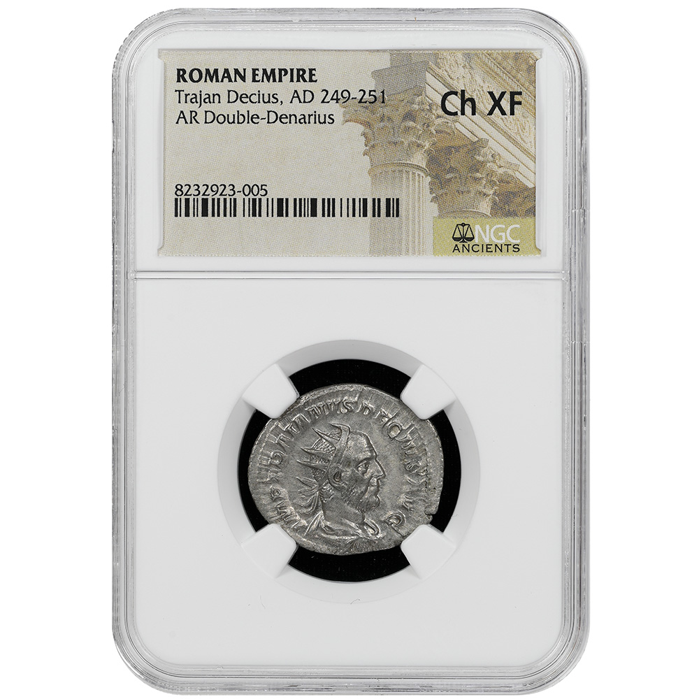 Roman Empire Trajan Decius AD 249-251 AR Double-Denarius NGC CH XF Large Flan