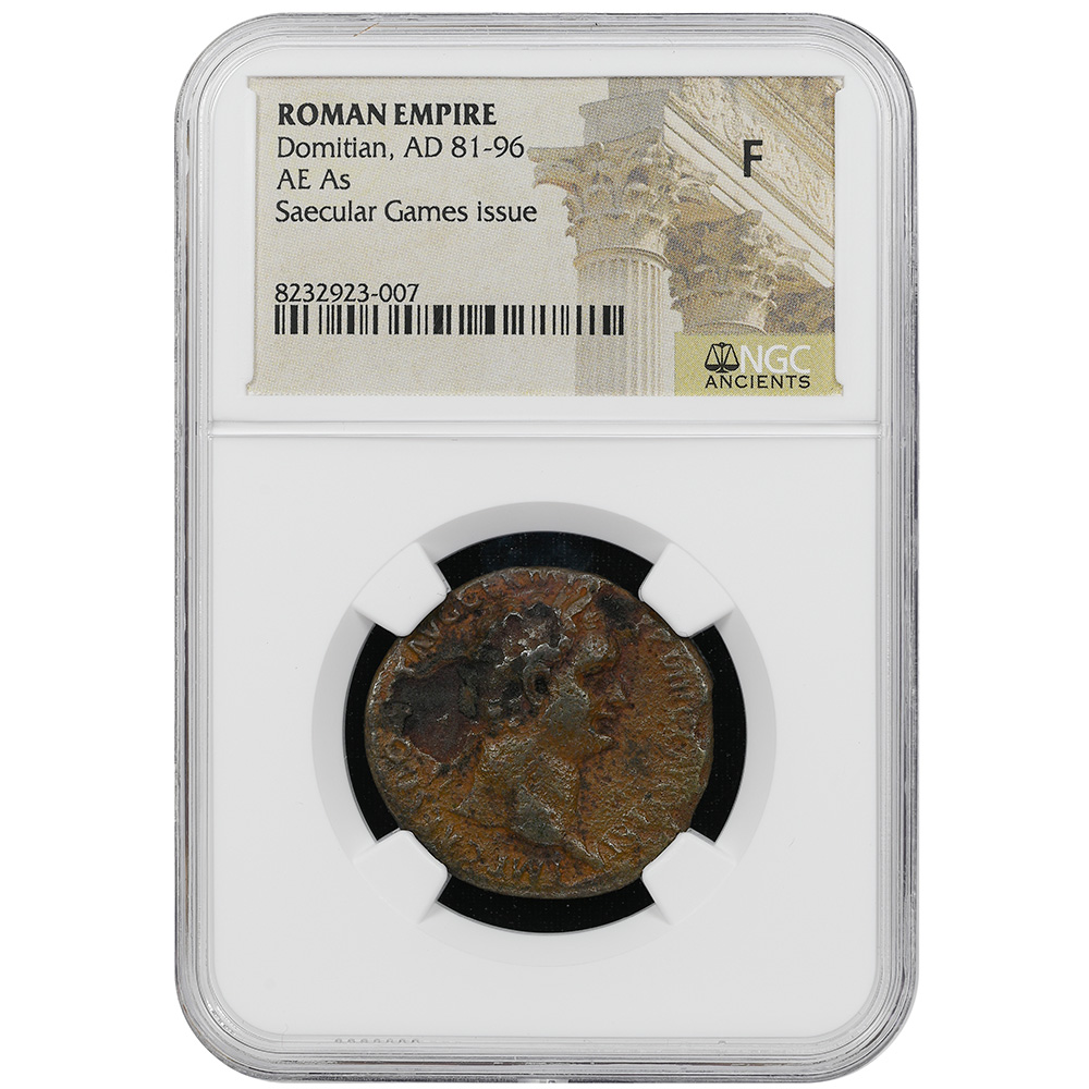AD 81-96 Domitian Roman Empire Saecular Games Issue AE As NGC Fine RIC 385A