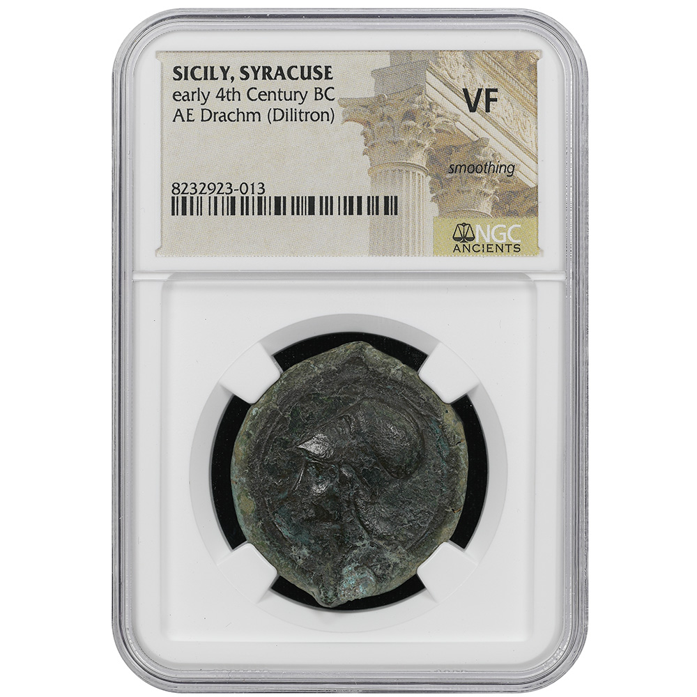 4th Century BC Sicily Syracuse AE Dilitron NGC Very Fine