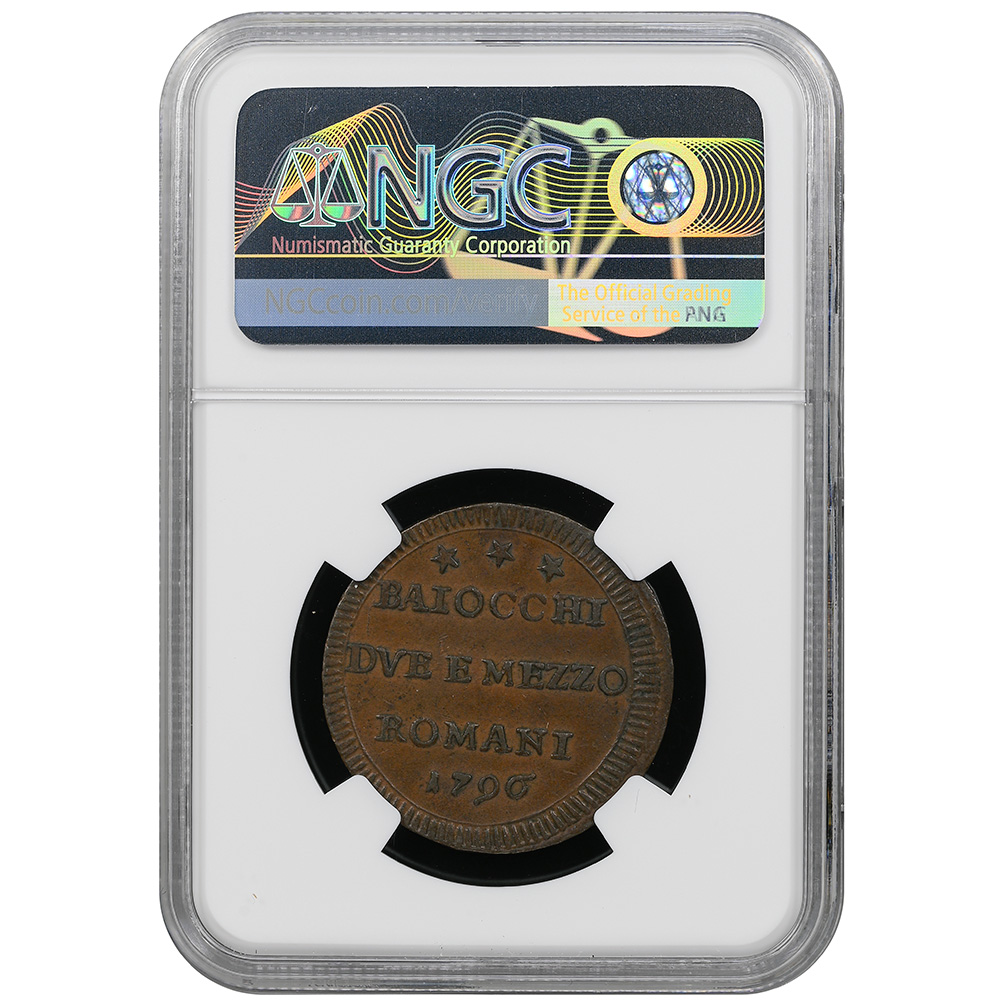Italy Papal States 1796 Puis VI 2 1/2 Baiocchi NGC AU55 - Image 2