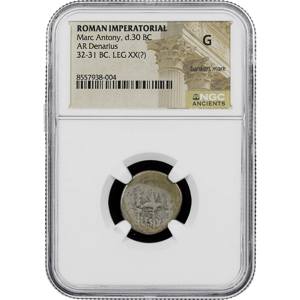 32-31 BC Roman Imperatorial Marc Antony Legionary AR Denarius NGC G