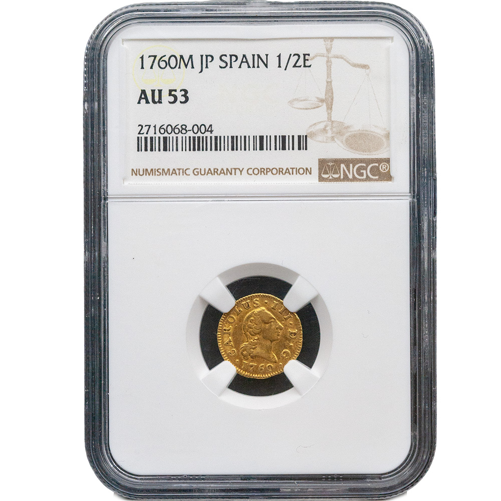 1760-M|JP Spain 1/2 Escudo NGC AU 53