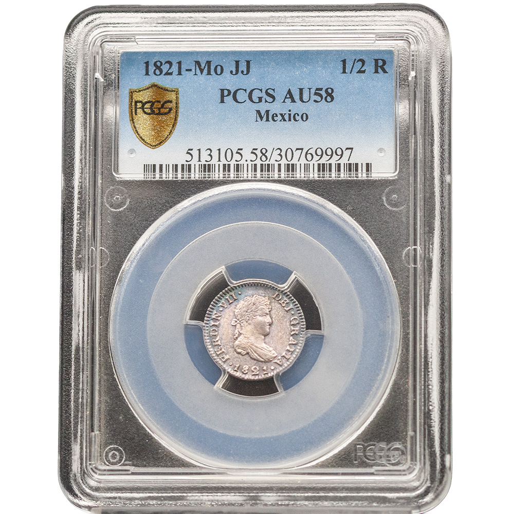 1821-Mo JJ 1/2 Real Ferdinand VII PCGS AU 58
