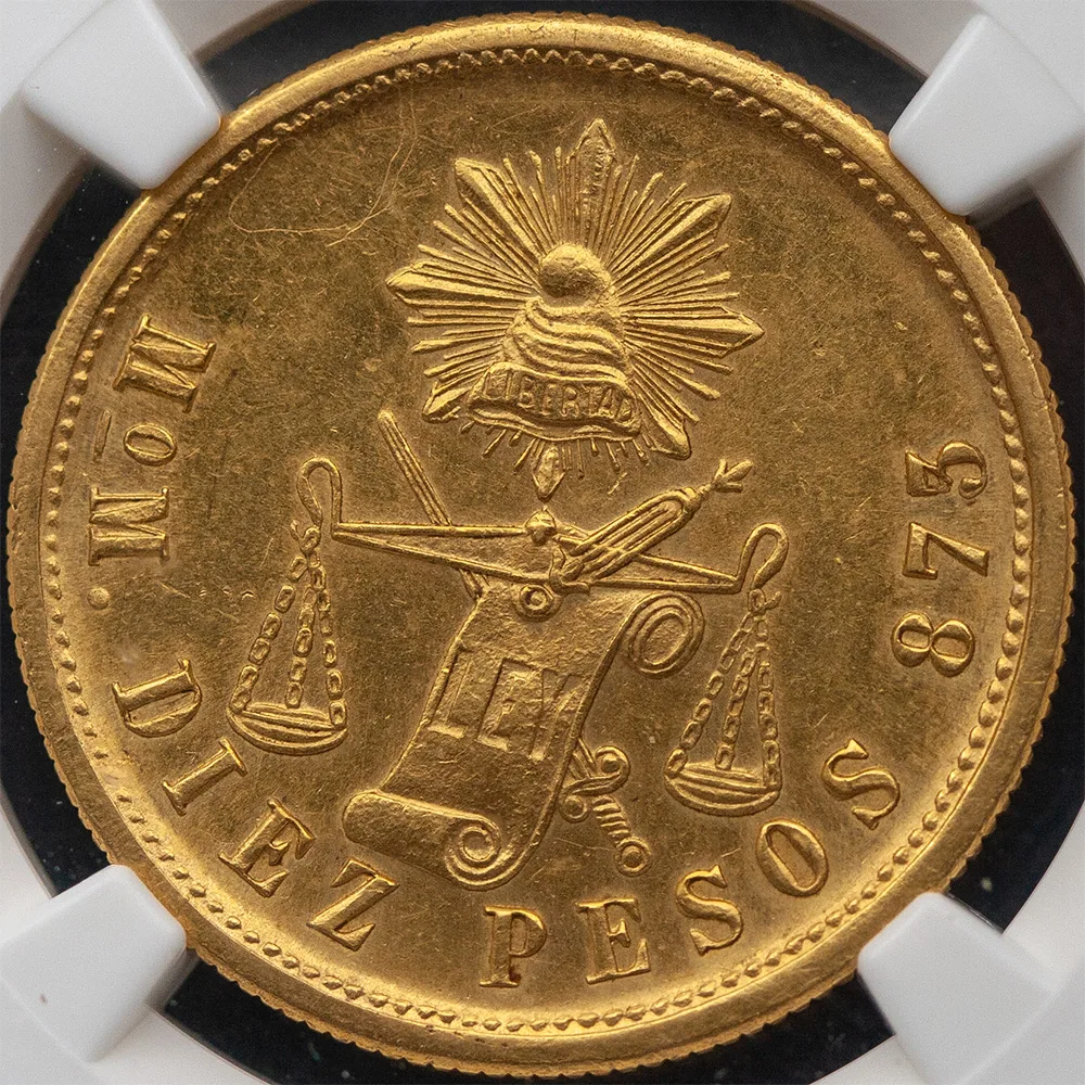 1903-Mo|M Mexico Gold 10 Peso NGC MS63 Certified Scarce!! 713 Mintage! KM#413.7