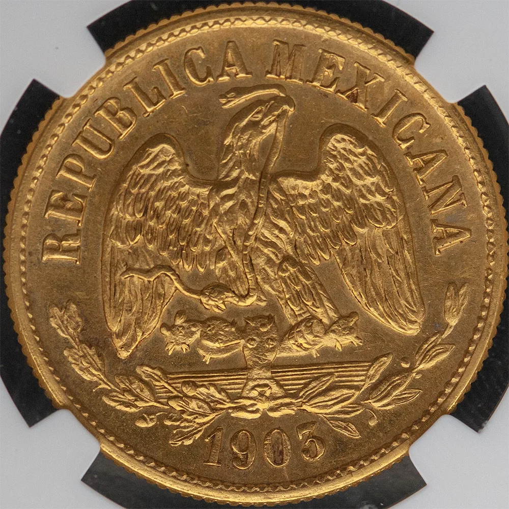 1903-Mo|M Mexico Gold 10 Peso NGC MS63 Certified Scarce!! 713 Mintage! KM#413.7