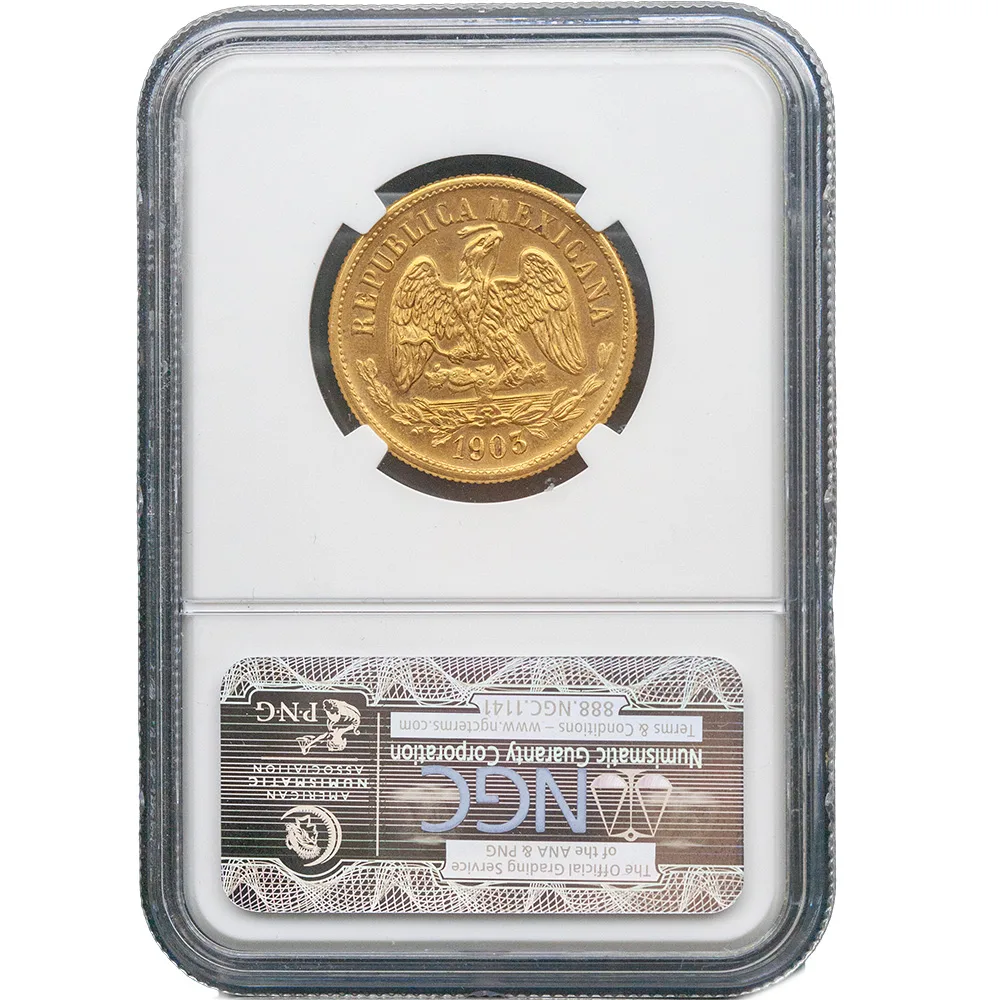 1903-Mo|M Mexico Gold 10 Peso NGC MS63 Certified Scarce!! 713 Mintage! KM#413.7