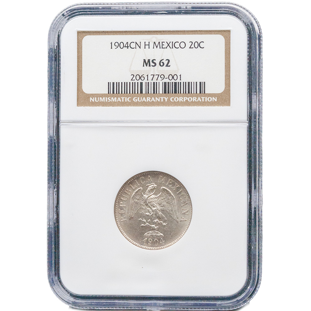 1904-Cn Mexico 20 Centavos Last Culiacan Mint Silver Coin NGC MS 62