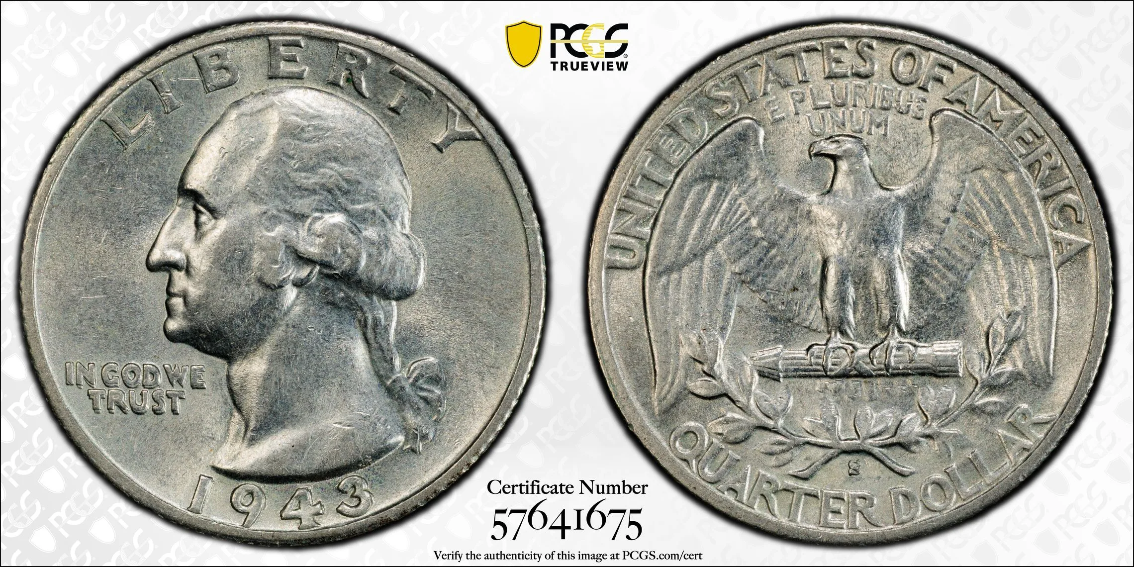 1943-S 25C Washington Quarter PCGS AU50 Double Die Obverse - Image 2
