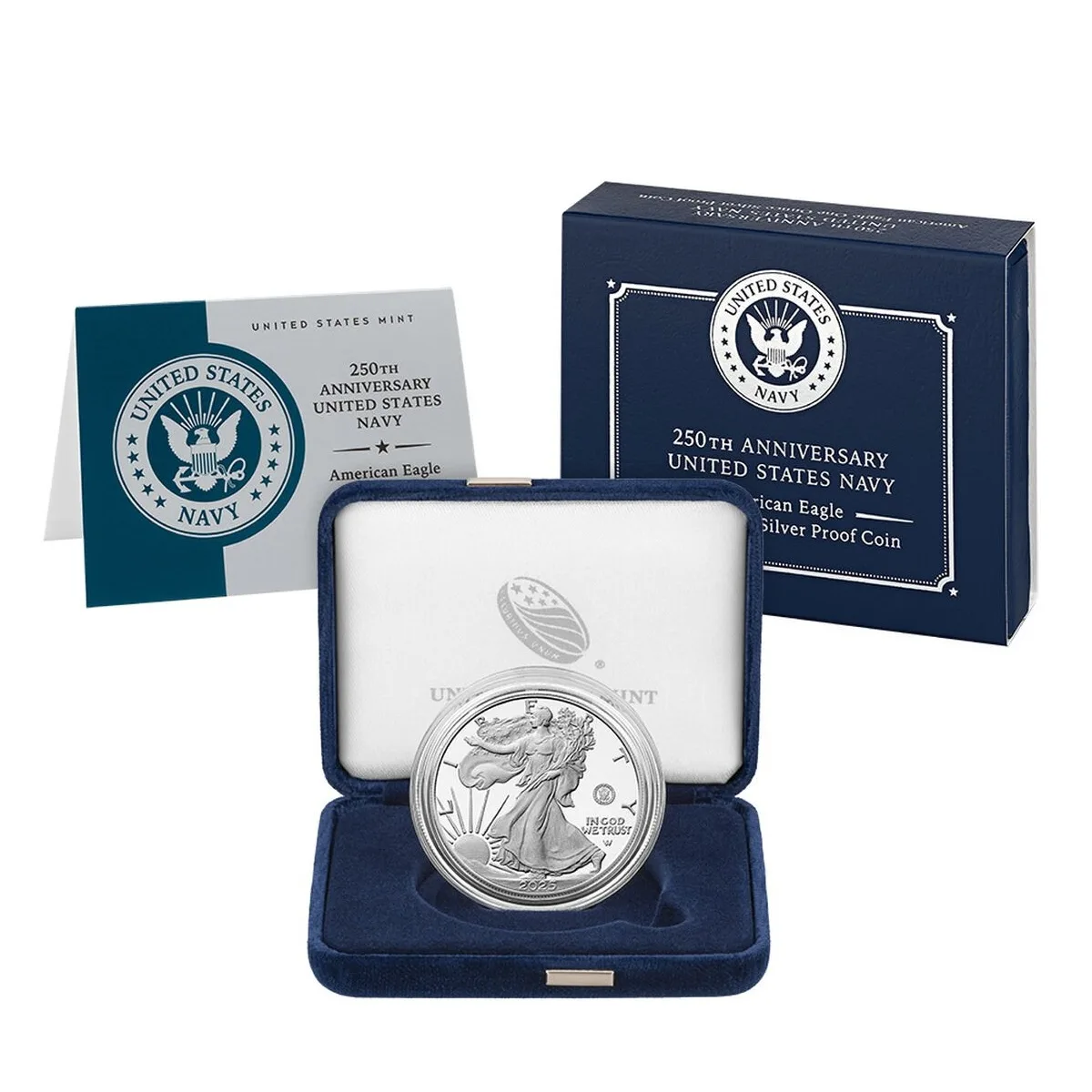2025-S $1 250th Ann. American Silver Eagle US Navy Proof Coin (w/Box & COA)