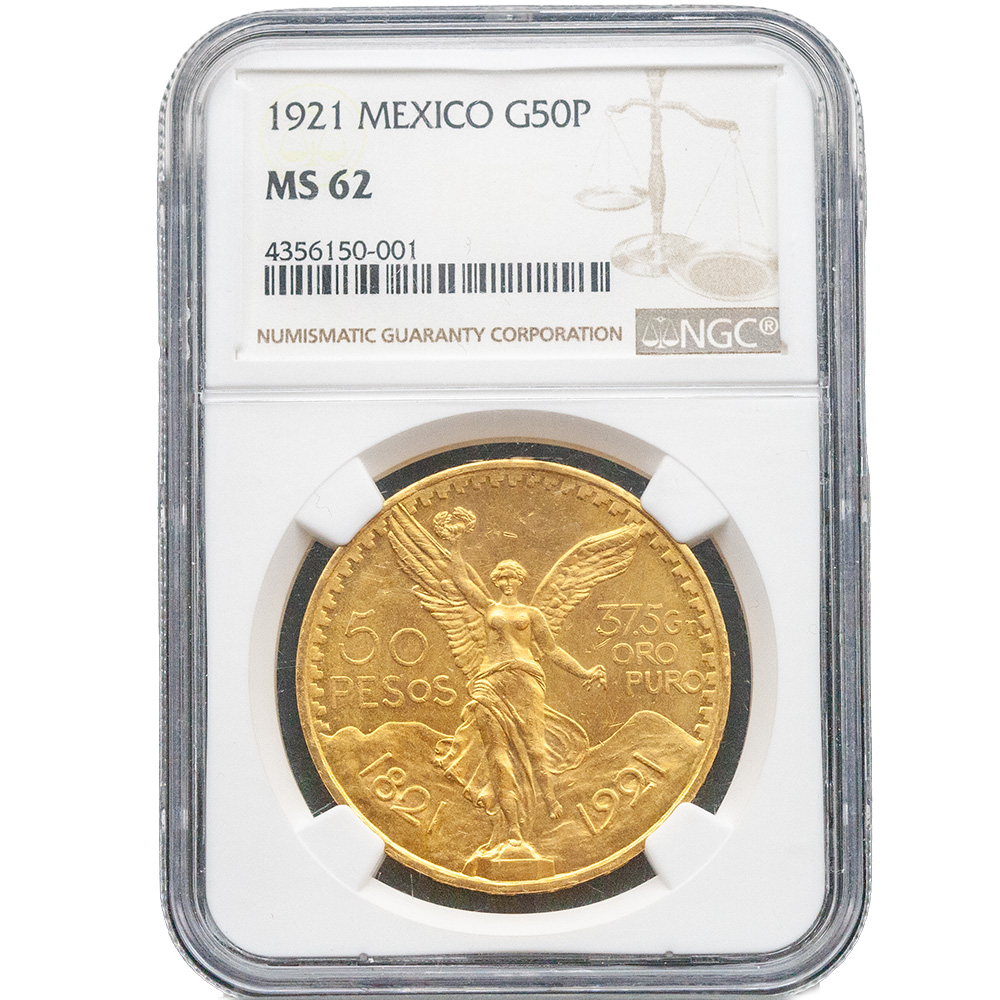 1921 Mexico Gold 50 Pesos NGC MS 62
