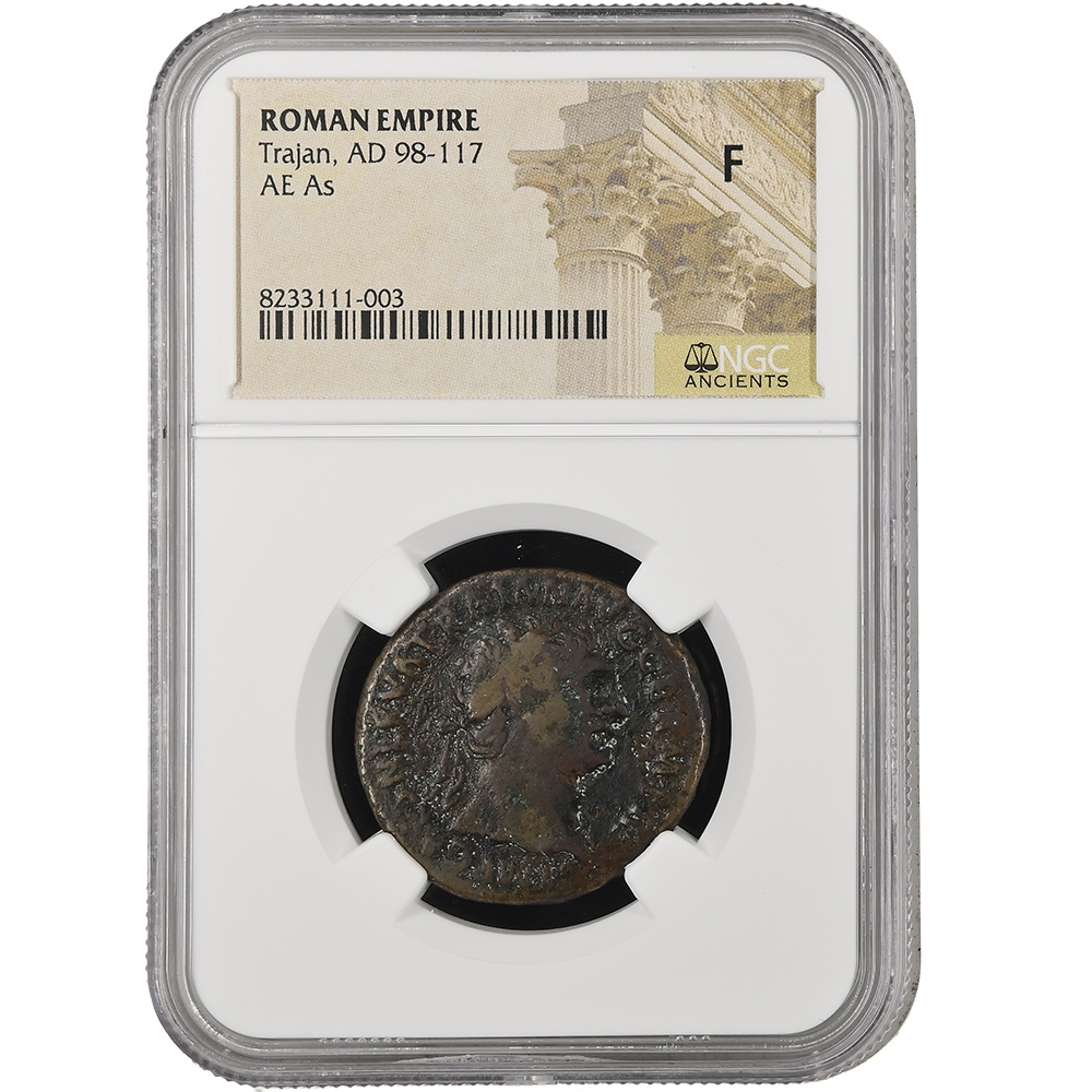 Roman Empire Trajan AD 98-117 AE AS VF TR POT COS III P P NGC F