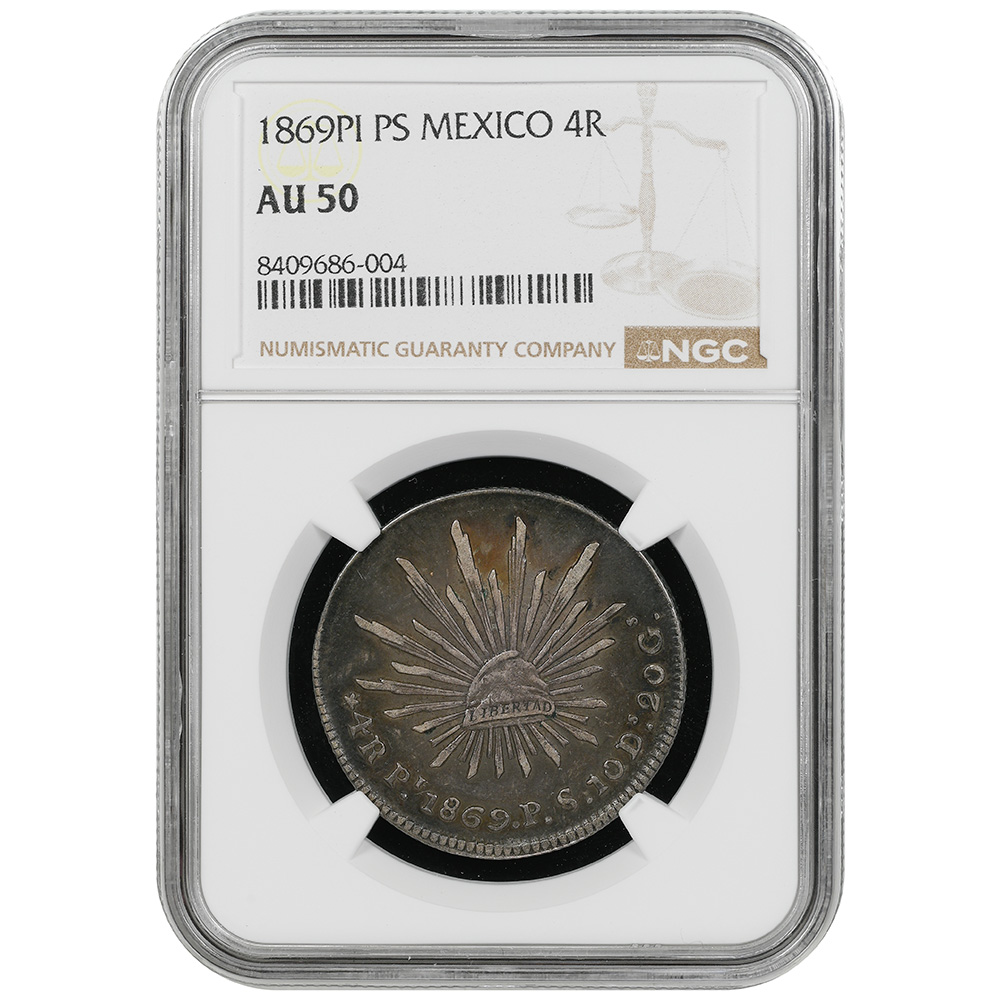 1869 Potosi Mexico 4 Reales NGC AU 50