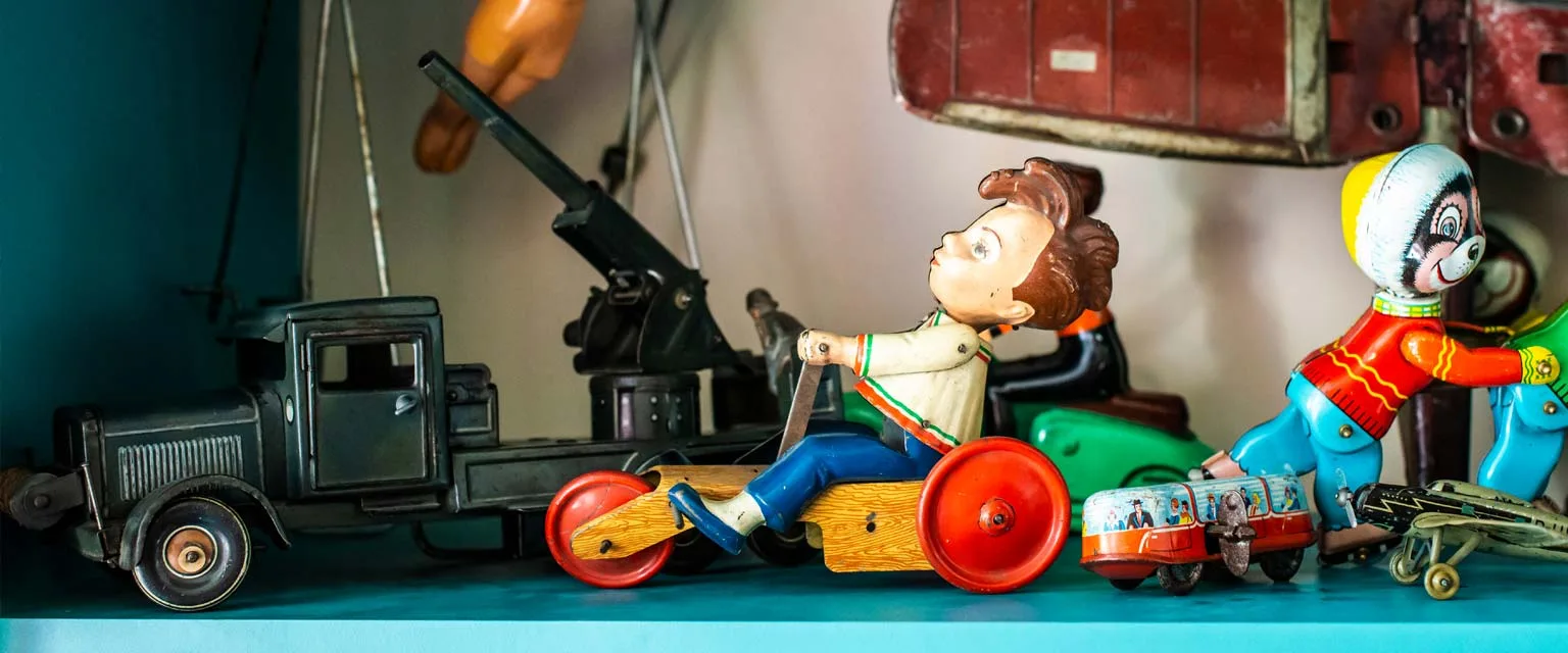 Vintage toy collectibles used in a guide for identifying authentic toys