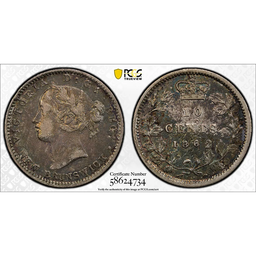 1862 Canada New Brunswick 10 Cents PCGS Double 2/2 Variety VF Details