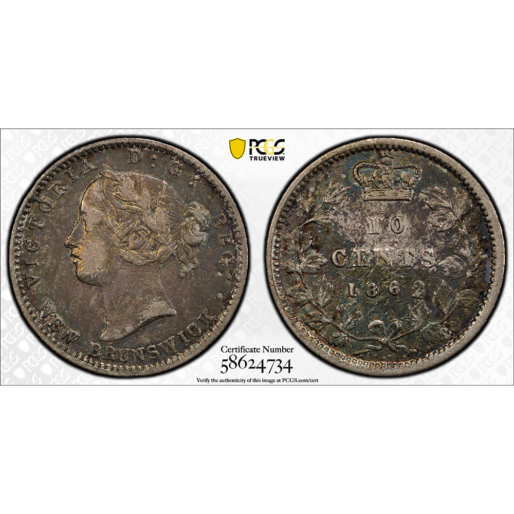 1862 Canada New Brunswick 10 Cents PCGS Double 2/2 Variety VF Details