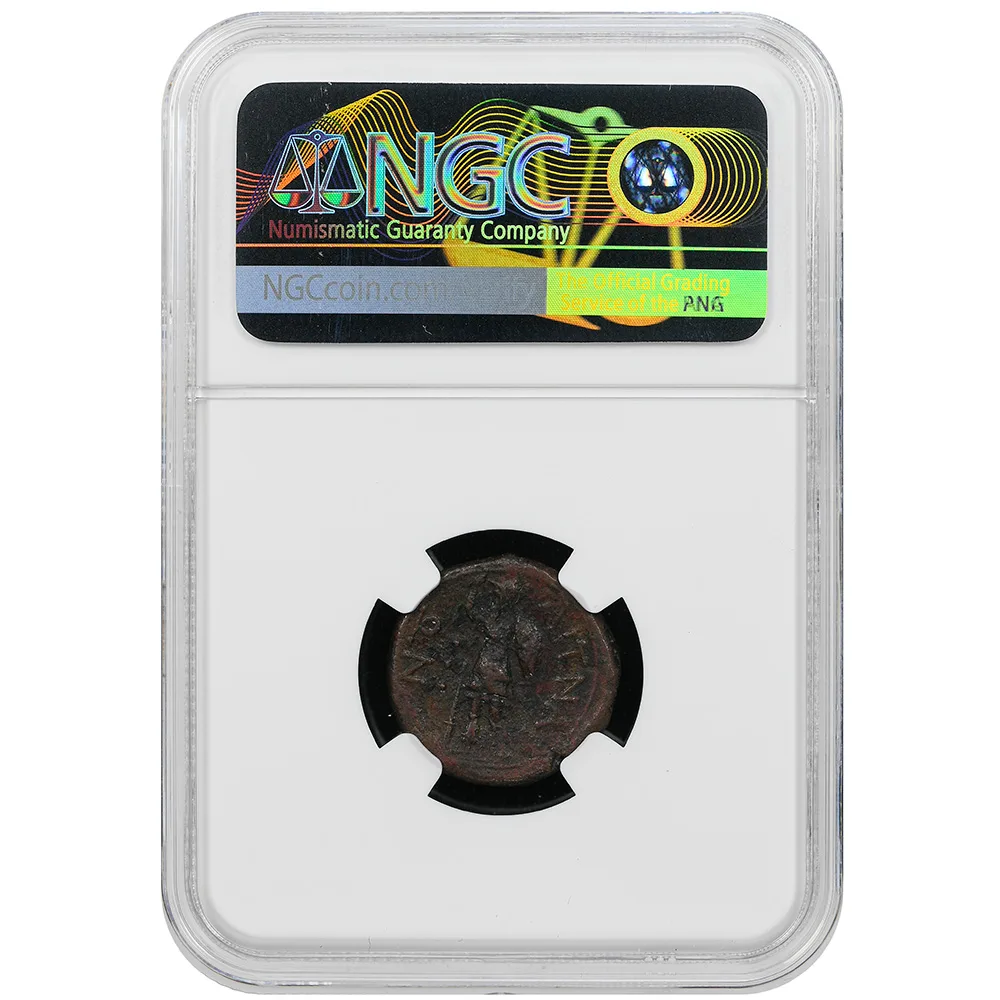 Sicily, Aetna AE Trias (After 210 BC) head Of Apollo, Warrior Standing – NGC VF
