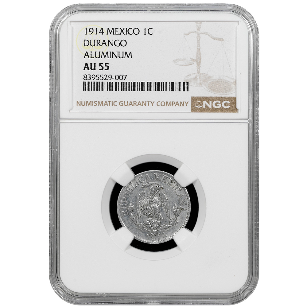1914 Mexico Durango Aluminum Un Centavo NGC AU 55