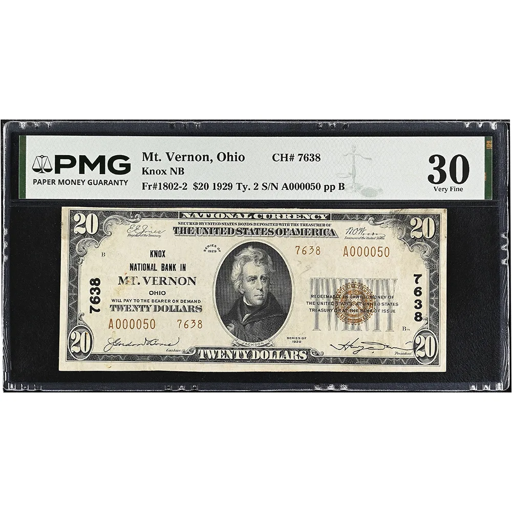 Mt. Vernon Knox NB Ohio, $20 1929 Ty. 2 Small Size CH#7638 PMG VF30
