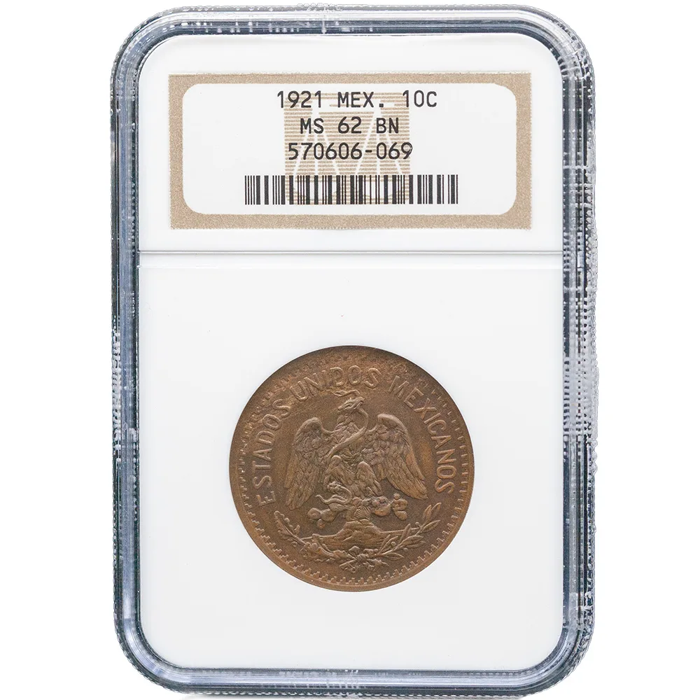 1921-Mo Mexico Diez Centavos NGC MS 62 BN