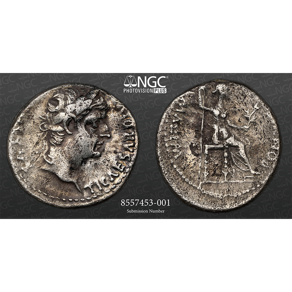 AD 14-37 Roman Empire Tiberus Lungdunum AR Denarius NGC VF