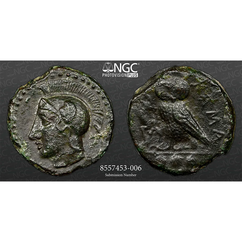 c.420-405 BC Sicily Camarina AE Tetras OBV Aethna NGC Choice XF