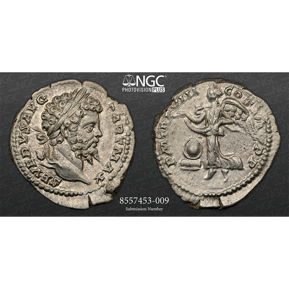AD 193-211 Roman Empire Septimius Severus Rev Victory AR Denarius NGC AU