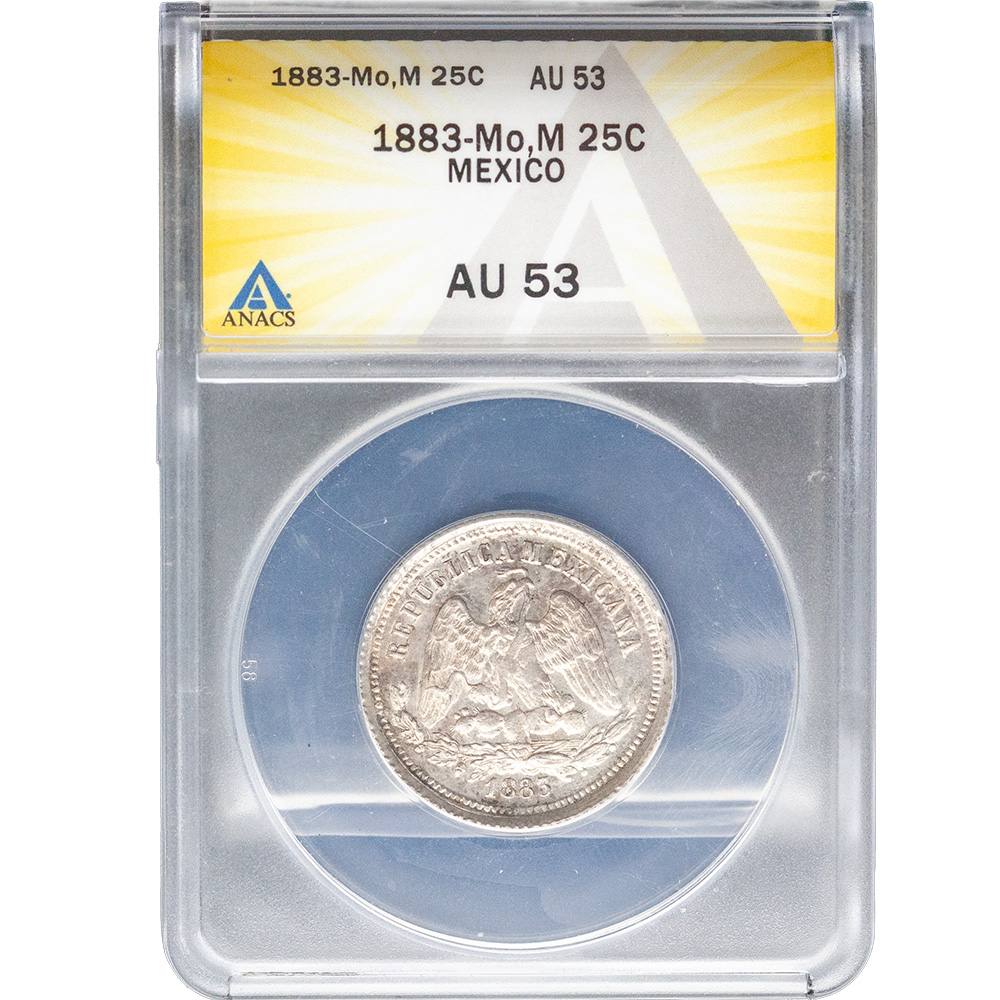 1883-Mo Mexico 25 Centavos ANACS AU 53