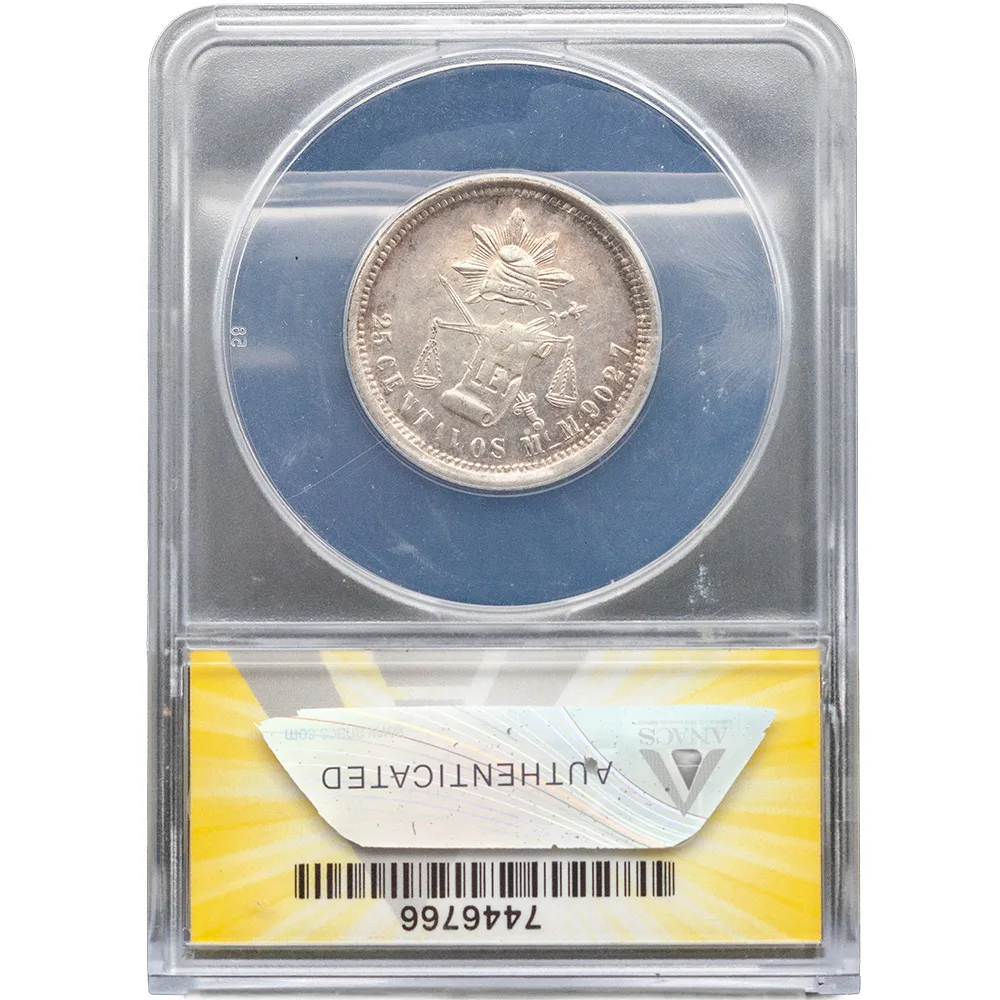 1883-Mo Mexico 25 Centavos ANACS AU 53