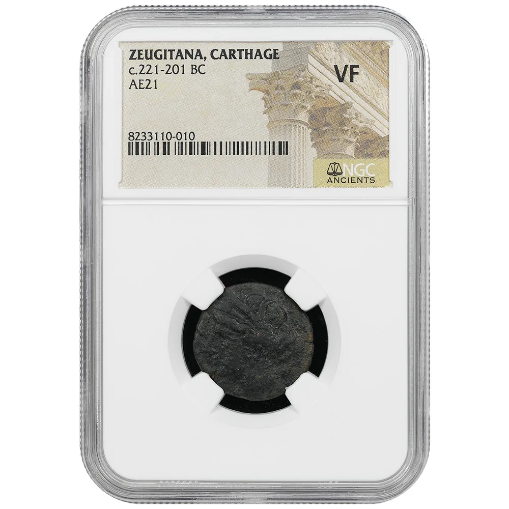 c. 221–201 BC Carthage AE Shekel Tanit & Horse NGC VF