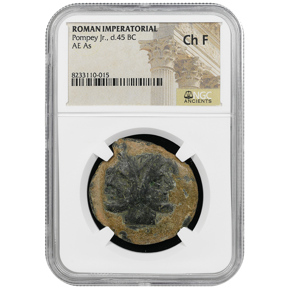 Roman Imperatorial Pompey Jr. Died 45 BC AE As NGC F
