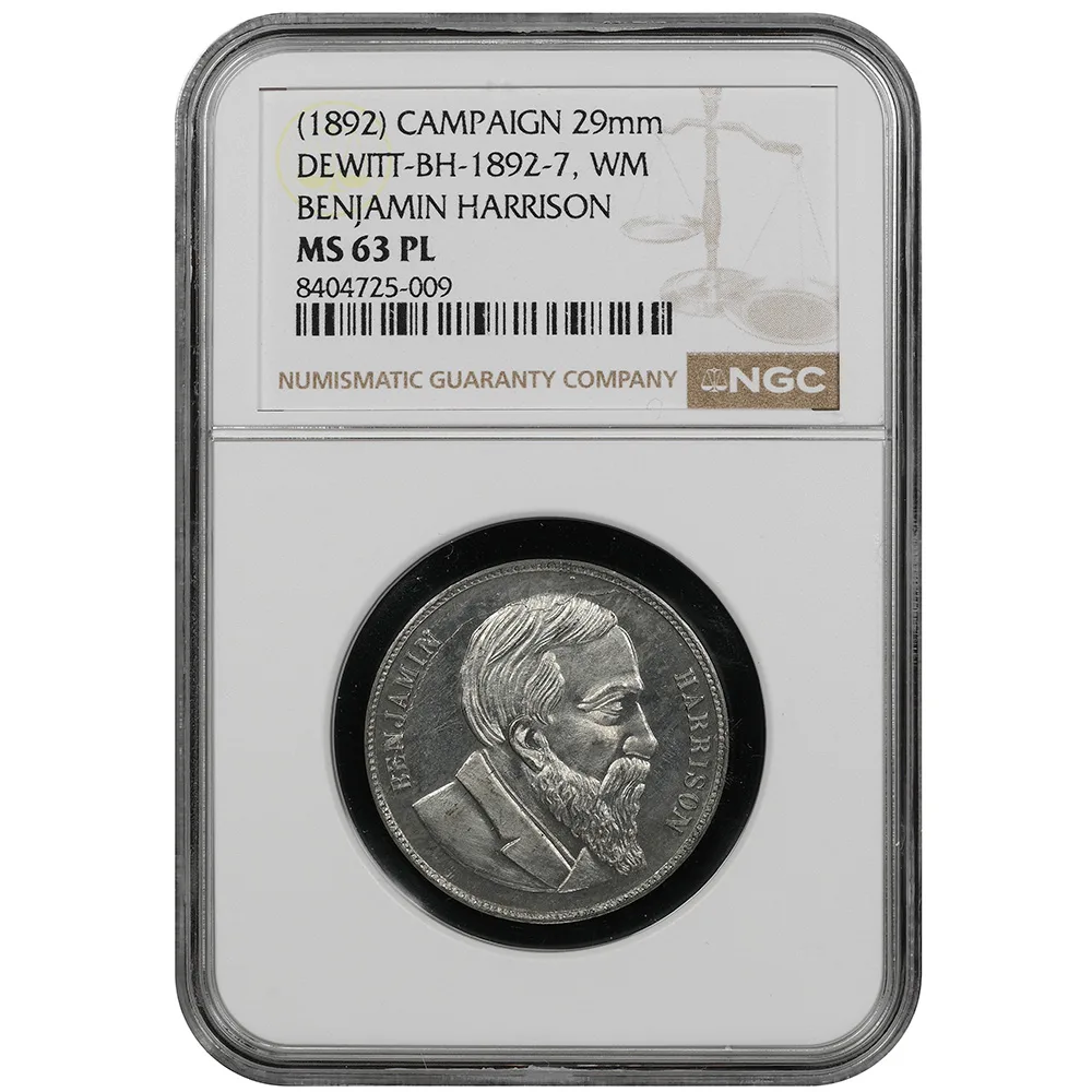 1892 Benjamin Harrison White Medal Dewitt-BH-1892-7 NGC MS 63 PL Top Pop!
