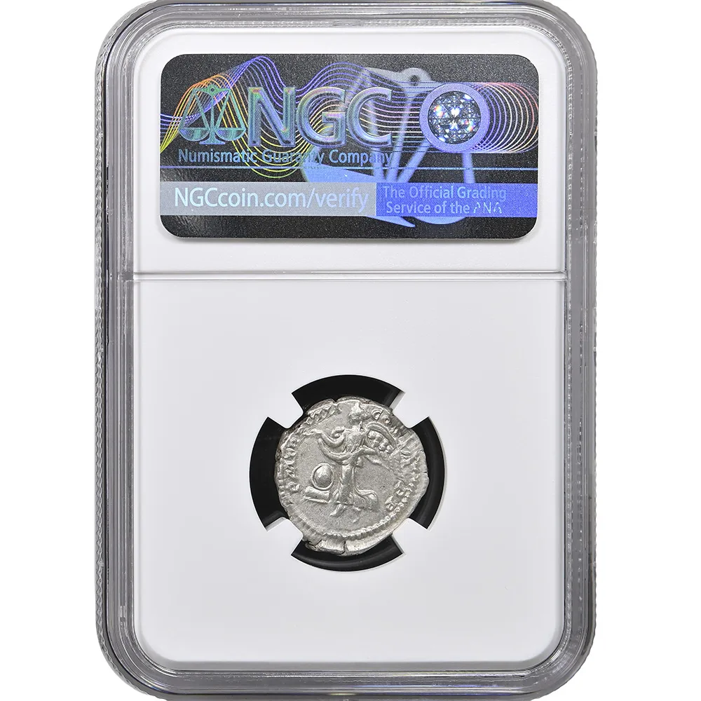 AD 193-211 Roman Empire Septimius Severus Rev Victory AR Denarius NGC AU