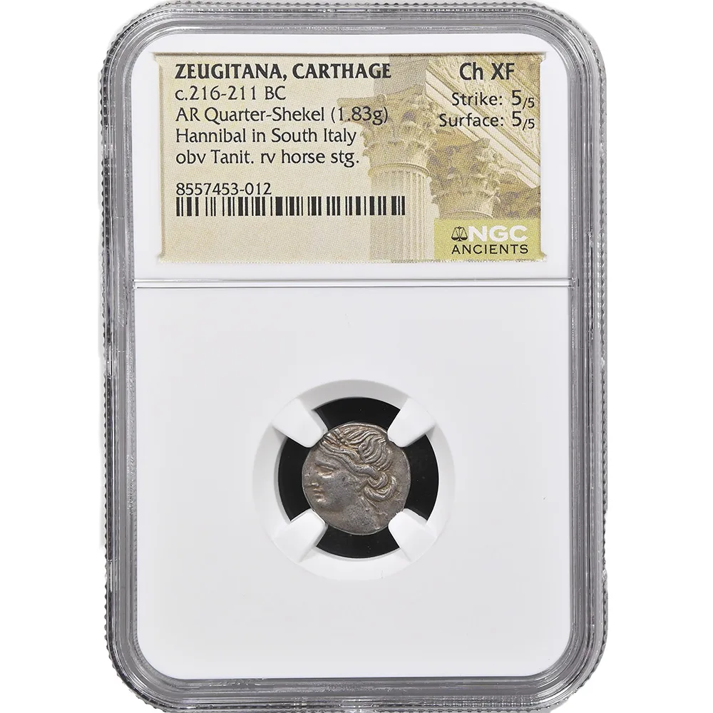 Zeugitana, Carthage. Hannibal in South Italy. Ca. 216-211 BC. AR Quarter-Shekel – NGC CH XF 5/5