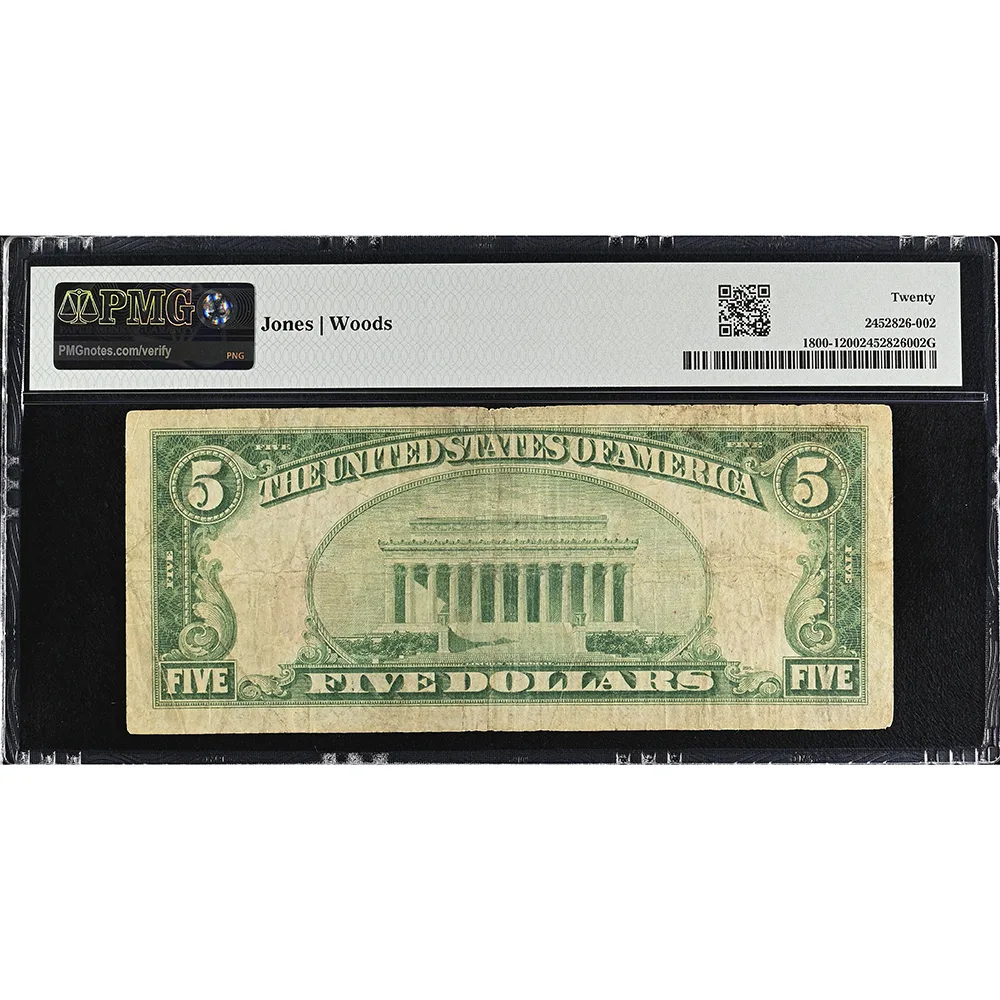 The Citizens National Trust & Savings Bank Of Riverside California, $5 1929 Ty. 1 CH#8907 PMG VF20