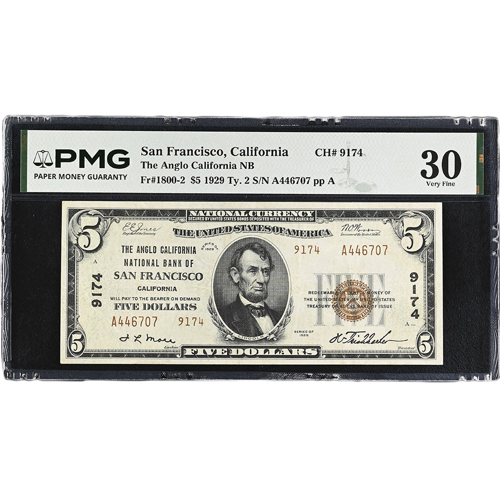 The Anglo California National Bank Of San Francisco, CA, $20 1929 Ty. 2 Small Size CH#9174 PMG VF30