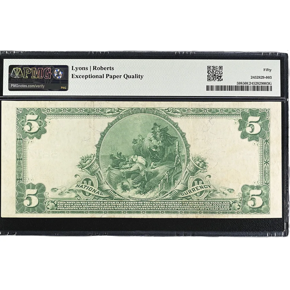 Los Angeles, California - $5 1902 Plain Back Fr. 598 The Farmers & Merchants NB Ch. # 6617 PMG AU 50 EPQ - Image 2