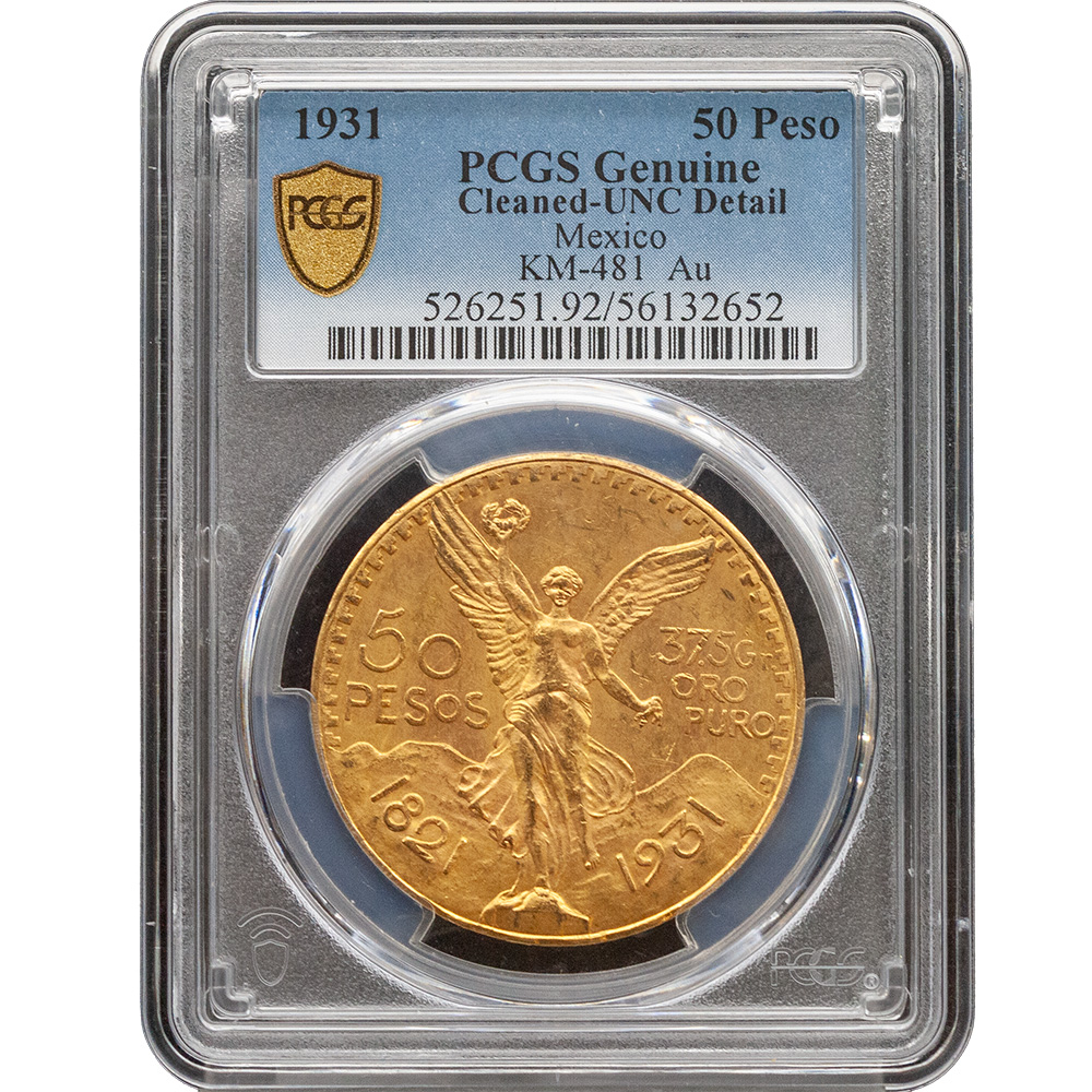1931 Mexico Gold 50 Pesos PCGS UNC Detail
