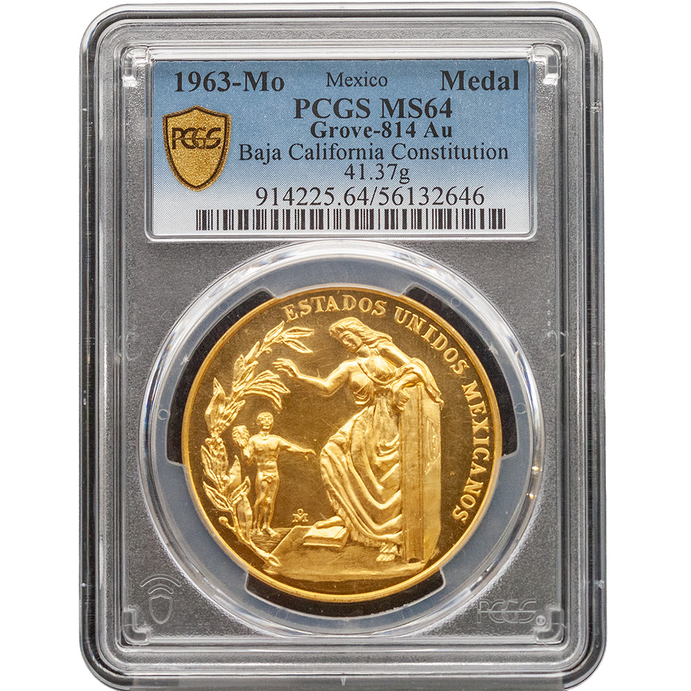1963 Mexico Baja California Constitution Grove P-814 AU Medal (41.37g) PCGS MS 64