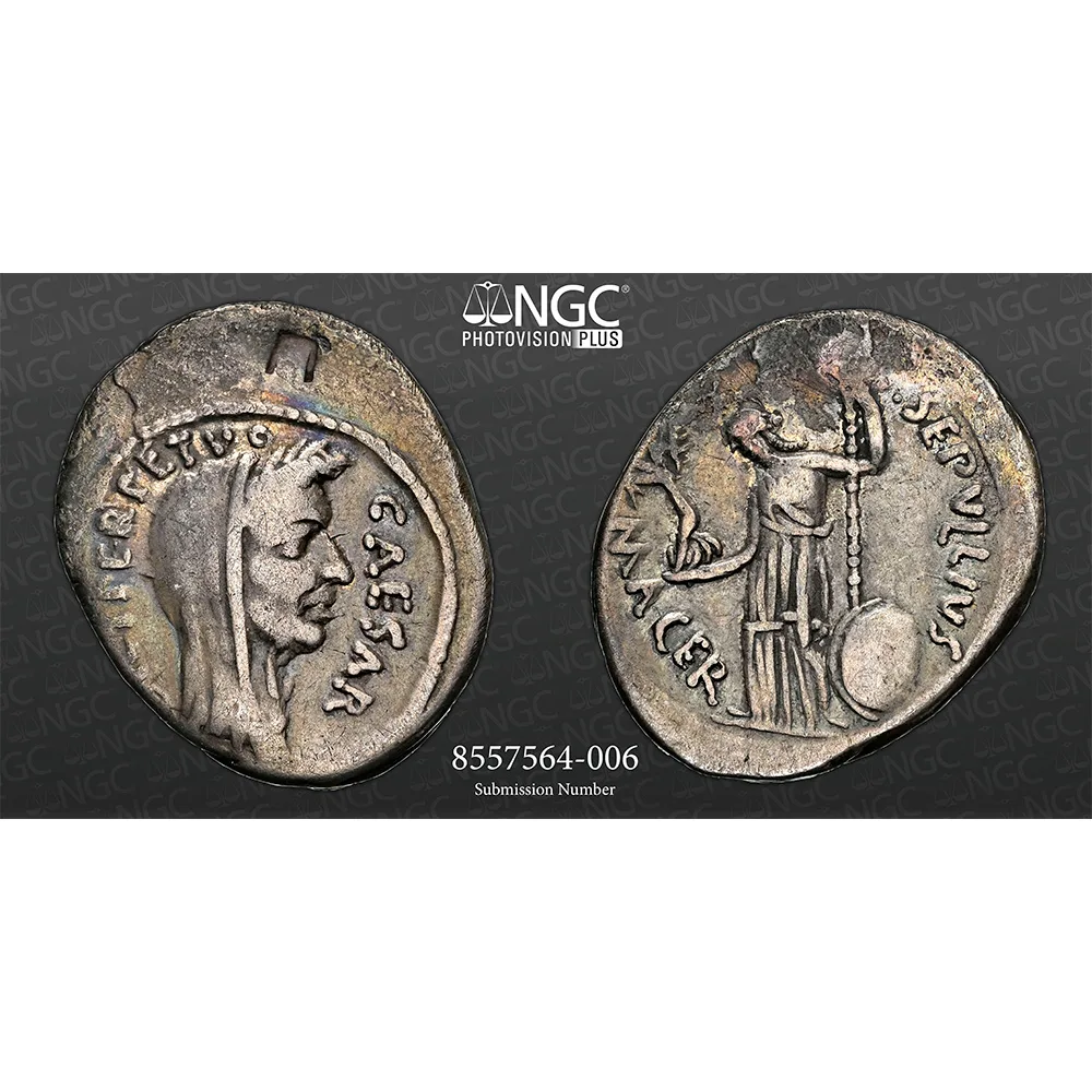 d. 44 BC Roman Imperatorial Julius Caesar AR Denarius NGC Choice Fine Nice Tone