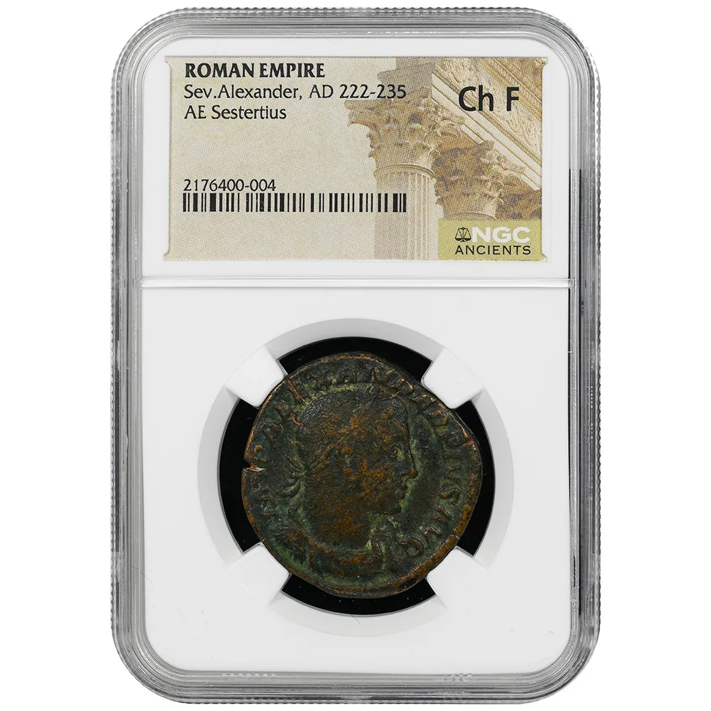 Severus Alexander Roman Empire AR Denarius AD 222-35 Rev. Mars Advancing NGC CH F