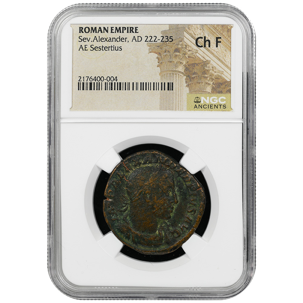 Severus Alexander Roman Empire AR Denarius AD 222-35 Rev. Mars Advancing NGC CH F