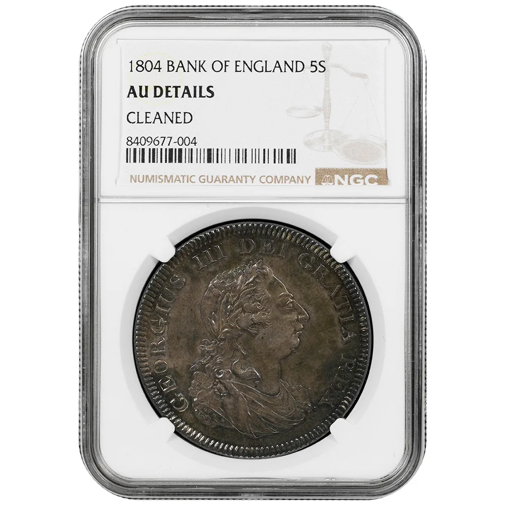 1804 Bank of England Dollar 5 Shillings Struck On Spanish 8 Reales Coin NGC AU