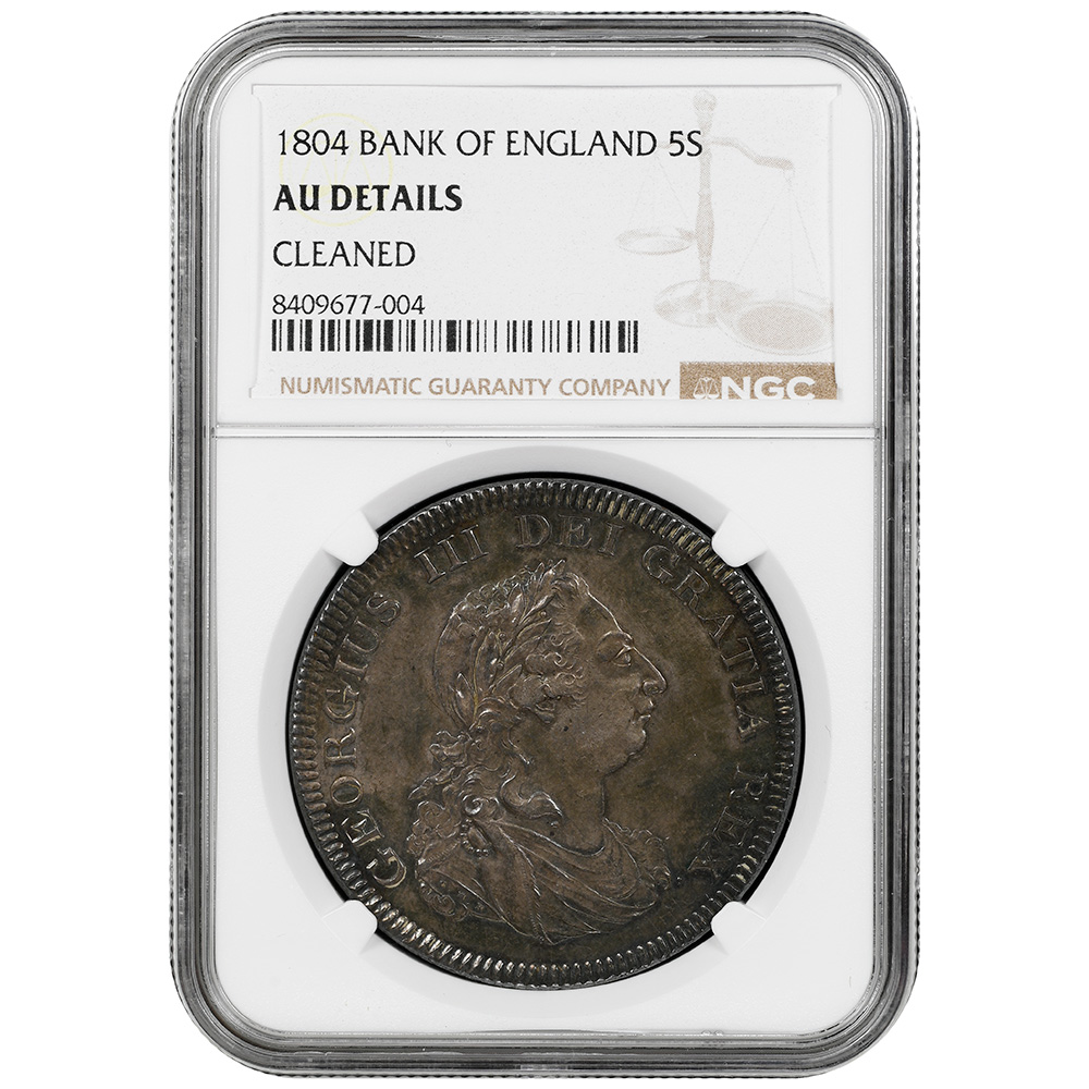 1804 Bank of England Dollar 5 Shillings Struck On Spanish 8 Reales Coin NGC AU