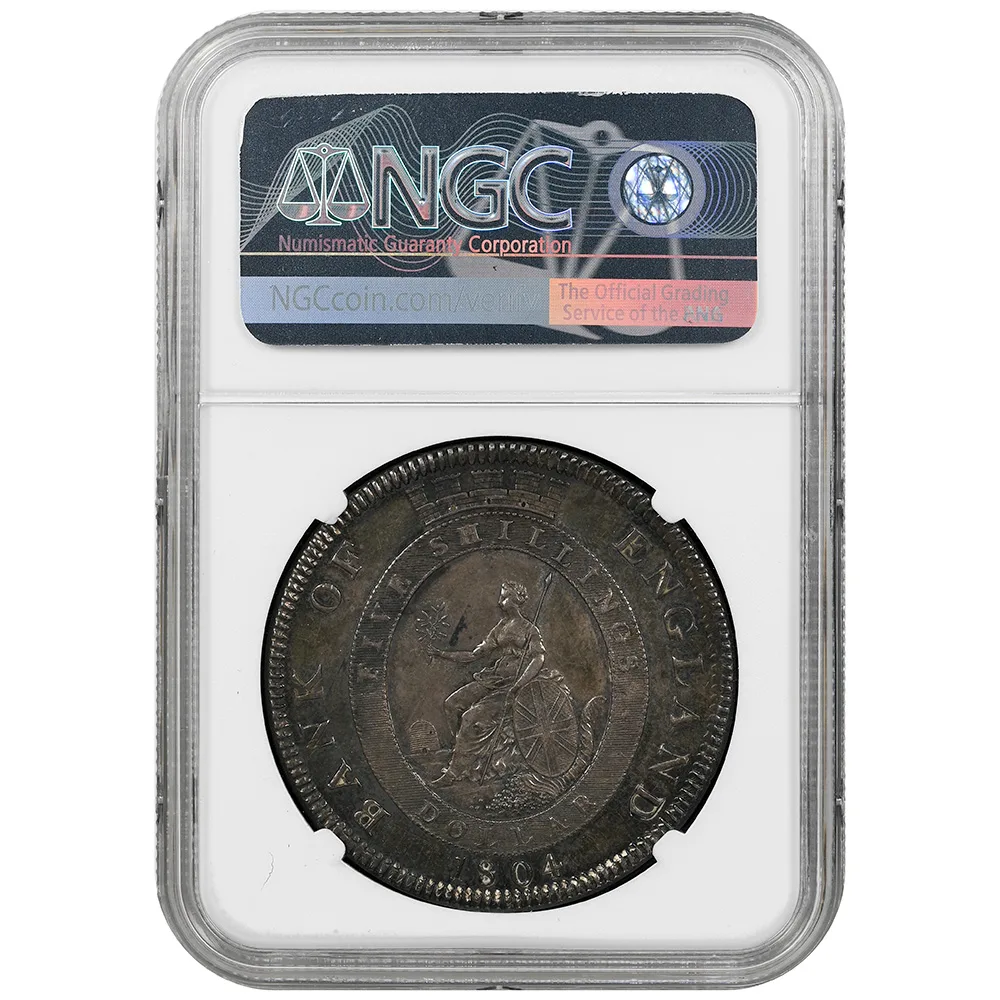 1804 Bank of England Dollar 5 Shillings Struck On Spanish 8 Reales Coin NGC AU