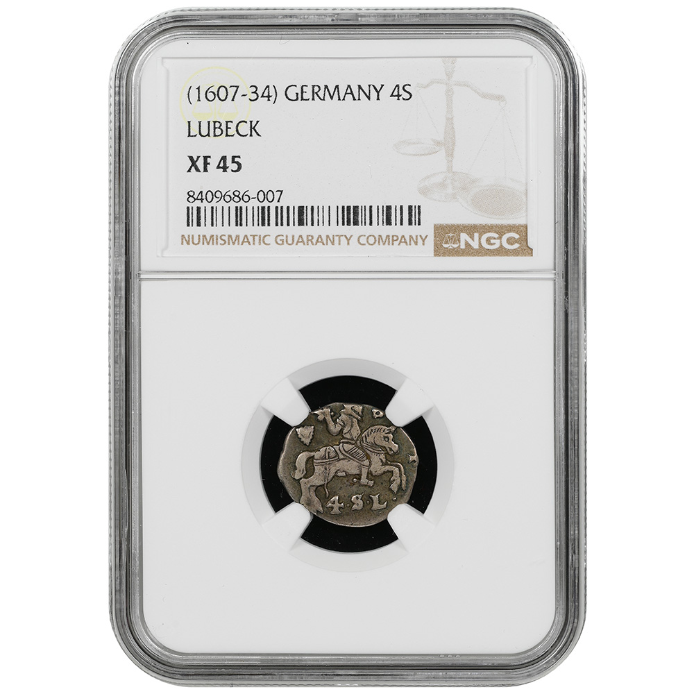 1607-34 Germany 4 Schilling Lübisch "Reuterpfennig" - John Frederick NGC XF 45