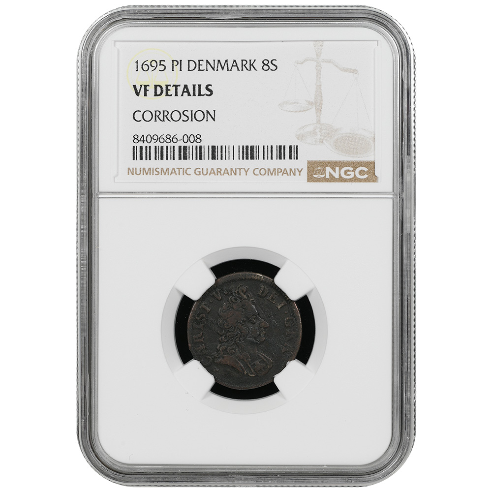 1695 PI Denmark 8 Skiling Dansk - Christian V NGC VF Details