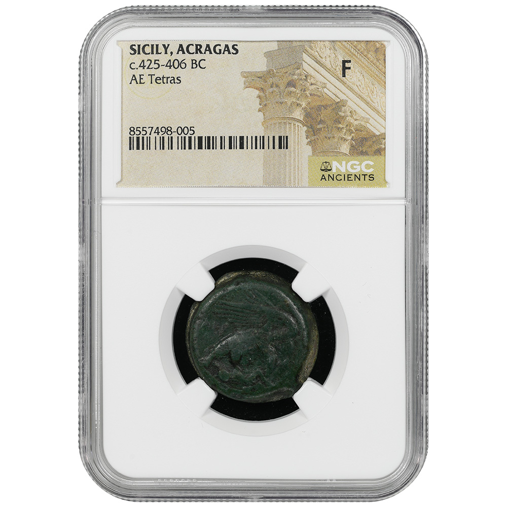 c.425-406 BC Sicily, Acragas AE Tetras Eagle / Crab, Three Pellets and Crayfish Below NGC Fine