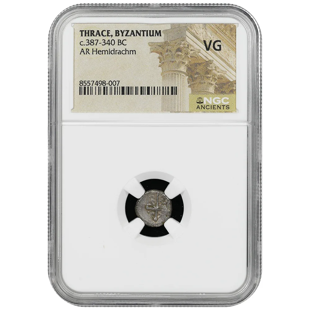 c.387-340 BC Thrace, Byzantium AR Hemidrachm Bull / Trident NGC VG